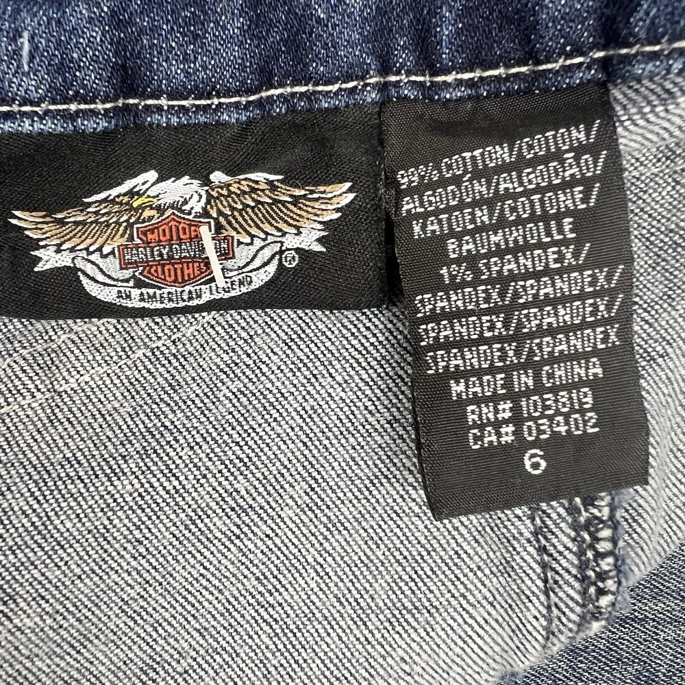 Harley Davidson Overalls Y2K Flare Leg Women's Sz 6 Patches Faded Logo Authentic - Picture 16 of 16